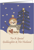 Goddaughter And Her Husband Cute Snowman Christmas Card