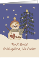 Goddaughter And Her Partner Cute Snowman Christmas Card