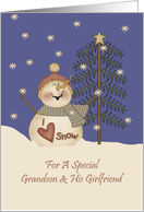 Grandson And His Girlfriend Cute Snowman Christmas Card