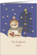 Sister Cute Snowman Christmas Card
