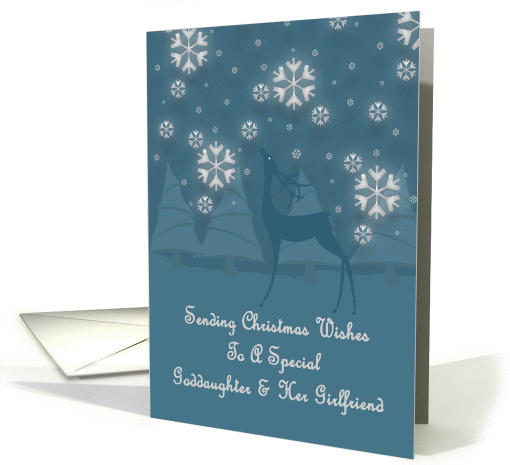 Goddaughter & Her Girlfriend Reindeer Snowflakes Christmas card