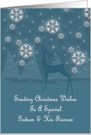 Godson & His Fiancee Reindeer Snowflakes Christmas Card