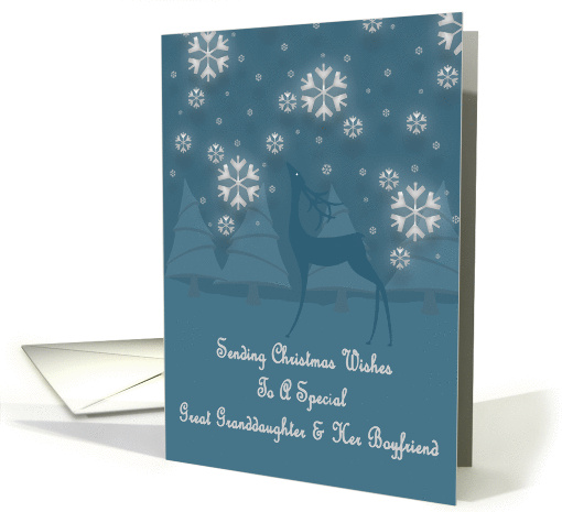 Great Granddaughter & Her Boyfriend Reindeer Snowflakes Christmas card