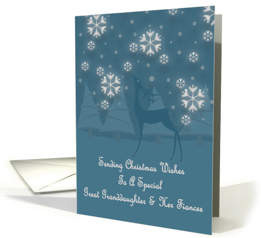 Great Granddaughter & Her Fiancee Reindeer Snowflakes Christmas card