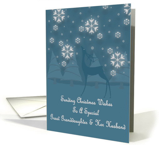 Great Granddaughter & Her Husband Reindeer Snowflake Christmas card