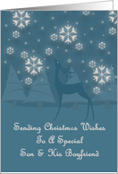 Son And His Boyfriend Reindeer Snowflakes Christmas card