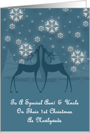 Aunt & Uncle Reindeer Snowflakes 1st Christmas Card