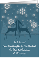 Great Granddaughter And Husband Reindeer Snowflakes 1st Christmas Card