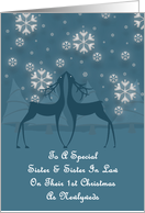Sister And Sister In Law Reindeer Snowflakes 1st Christmas Card