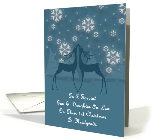 Son And Daughter In Law Reindeer Snowflakes 1st Christmas card