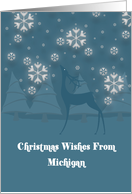 Michigan Reindeer Snowflakes Christmas Card