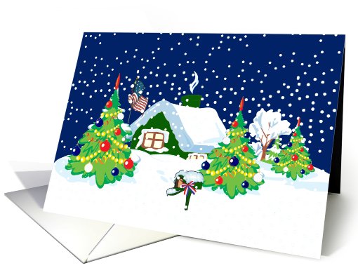 Patriotic Winter Cottage Christmas card (531579)