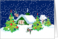 Patriotic Winter Cottage Christmas Card
