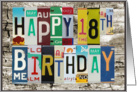 License Plates Happy 18th Birthday Card Car Lover card