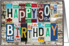 License Plates Happy 30th Birthday Card Car Lover card