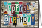 License Plates Happy 36th Birthday Card Car Lover card