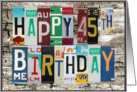 License Plates Happy 45th Birthday Card