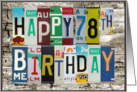 License Plates Happy 78th Birthday Card