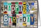 License Plates Happy 93rd Birthday Card