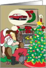 Santa Dreams Of A Red Muscle Car Christmas Card