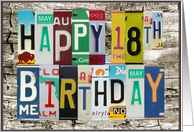 License Plates Happy 18th Birthday Card Car Lover card
