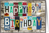 License Plates Happy 19th Birthday Card Car lover card