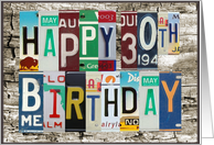 License Plates Happy 30th Birthday Card Car Lover card
