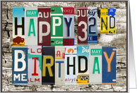 License Plates Happy 32nd Birthday Card Car Lover card