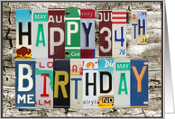 License Plates Happy 34th Birthday Card Car Lover card