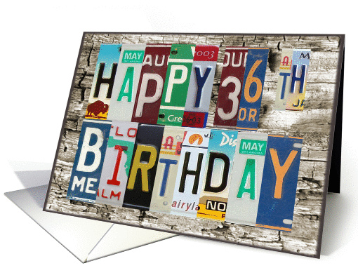 License Plates Happy 36th Birthday Card Car Lover card (1008609)