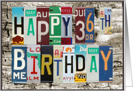 License Plates Happy 36th Birthday Card Car Lover card