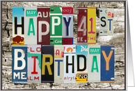 License Plates Happy 41st Birthday Card