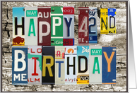 License Plates Happy 42nd Birthday Card