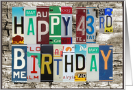 License Plates Happy 43rd Birthday Card