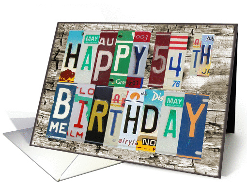 License Plates Happy 54th Birthday card (1010645)