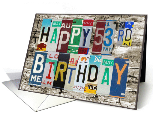License Plates Happy 53rd Birthday card (1010649)