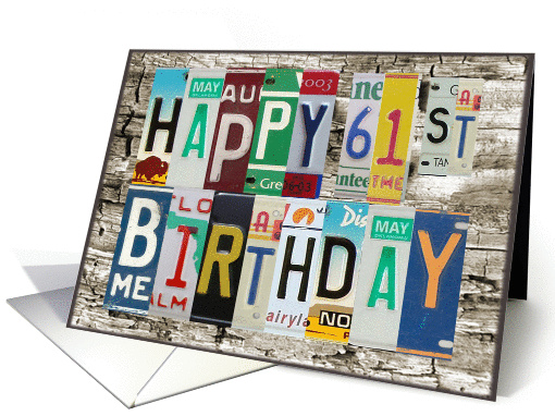 License Plates Happy 61st Birthday card (1010671)