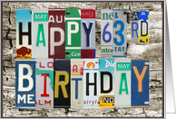 License Plates Happy 63rd Birthday Card