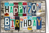 License Plates Happy 70th Birthday Card