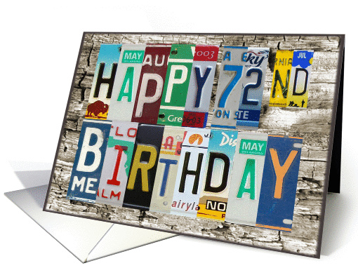 License Plates Happy 72nd Birthday card (1010693)