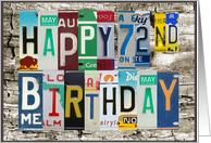 License Plates Happy 72nd Birthday Card