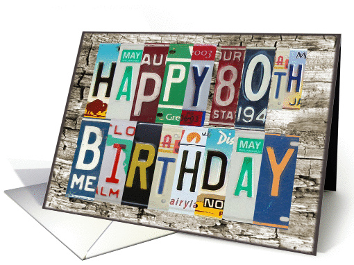 License Plates Happy 80th Birthday card (1010711)