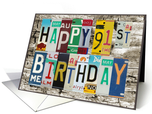 License Plates Happy 91st Birthday card (1010731)