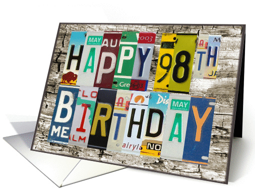 License Plates Happy 98th Birthday card (1010745)