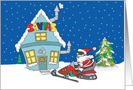 Snowmobile Santa Christmas Card