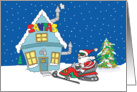 Snowmobile Santa Christmas Card