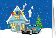 Hot Rod Santa Christmas Card