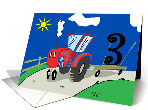 Turning 3 Tractor Birthday card (250805)