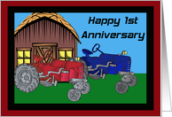 Vintage Tractors 1st Anniversary Card