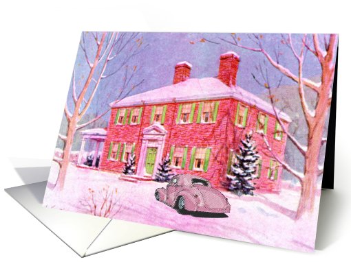 Classic Hot Rod And Stately Home Holiday card (499440)
